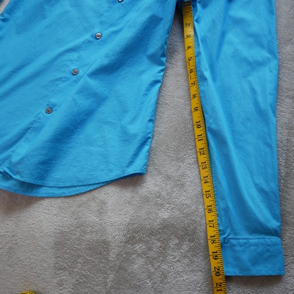 1MX Express Shirt Mens Medium Blue Button Up Long Sleeve Extra Slim Fit - Picture 9 of 12